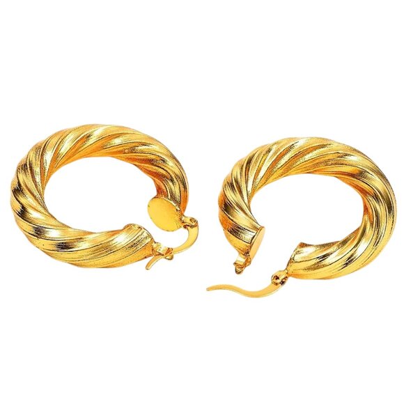 1 1/2 Inch 39mm Hoop Gold Tone Pierced Post Earrings - Picture 4 of 7